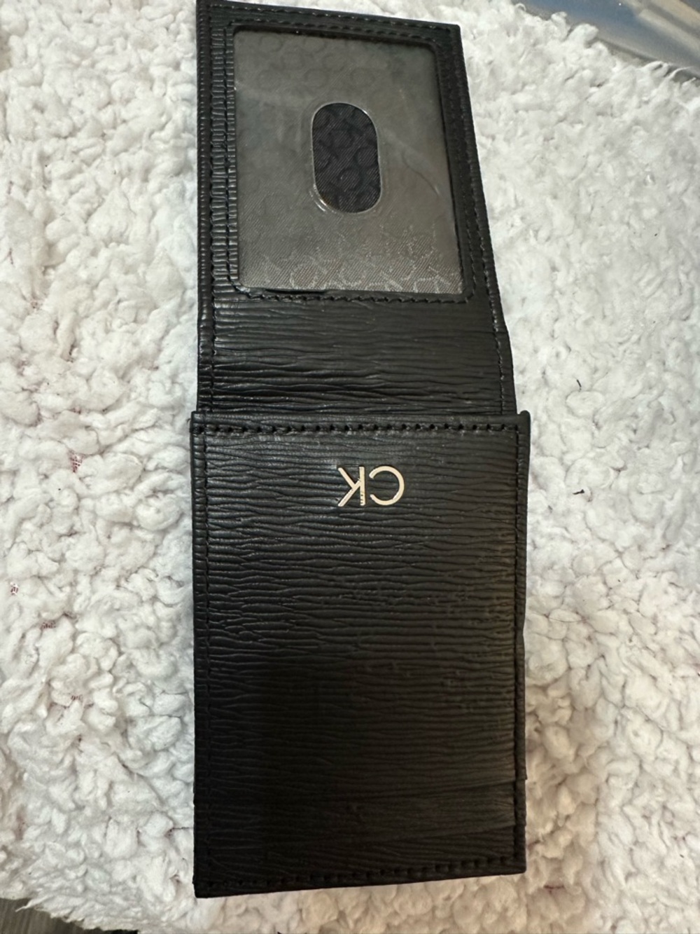 Calvin Klein Black Textured Leather Card & Key Holder with Gold CK Logo